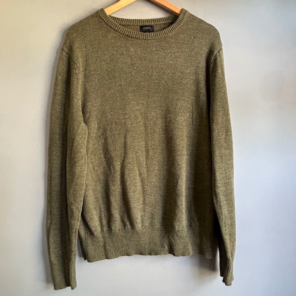 J.Crew Mens Olive Green Cotton Wool Blend Crewneck Sweater J8767 Size M